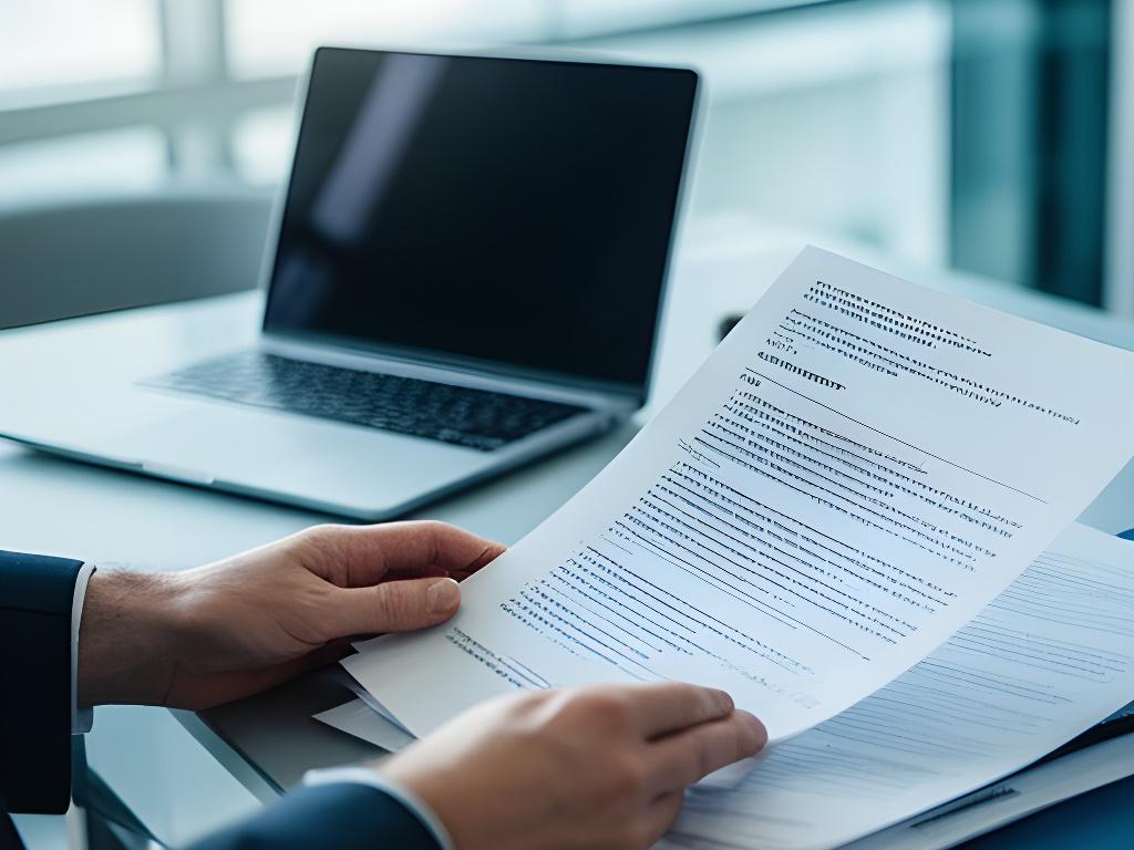 Legal professional reviewing a contract spread across a desk in a bright modern office